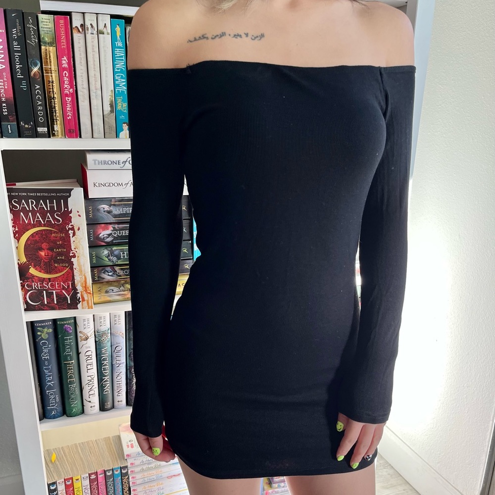 Nasty Gal ribbed off the shoulder dress.